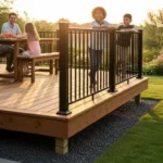 A family enjoying over a deck , build with Double rim Joist