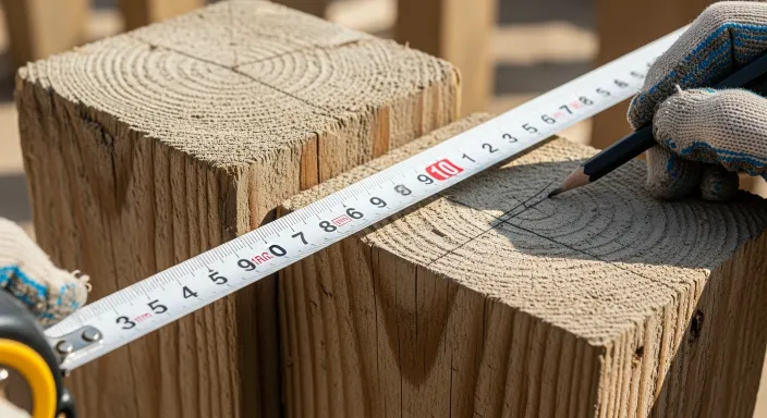 A man measuring deck beams