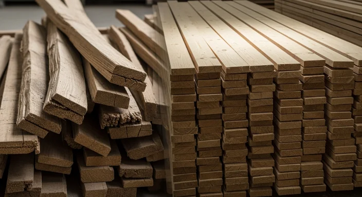 On one side high quality wood and on other side low quality wood for building a garage