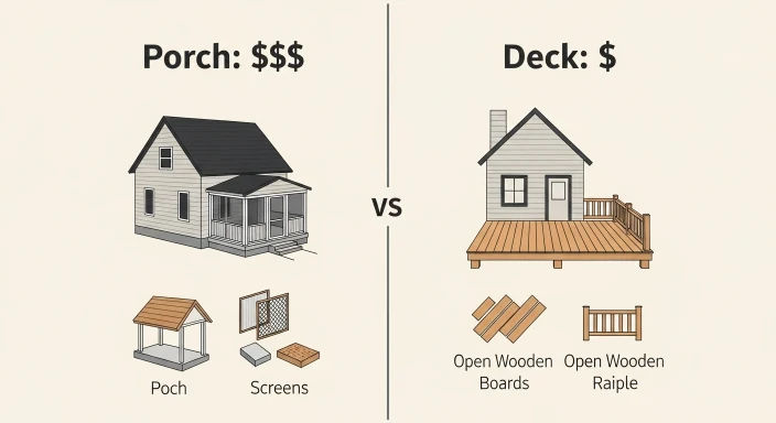 Cost comparison of porch vs deck