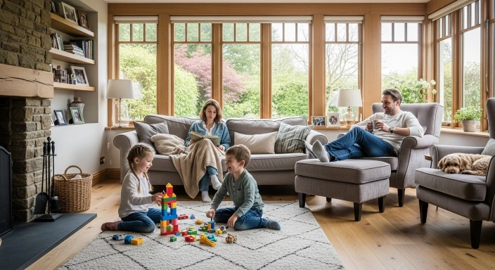 Family Enjoying Extra Living Space After Home Addition