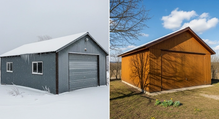 Metal garage handling snow load compared to wood garage in sunny climate
