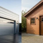 Metal vs wood garage side by side comparison exterior view