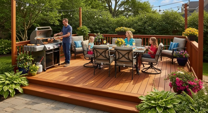 Richmond Backyard Deck with Family